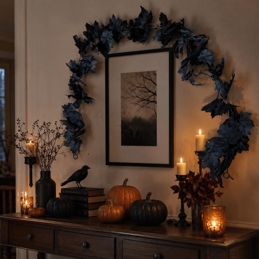 1.7m Artificial Black Maple Leaf Garland for Halloween Party Decoration