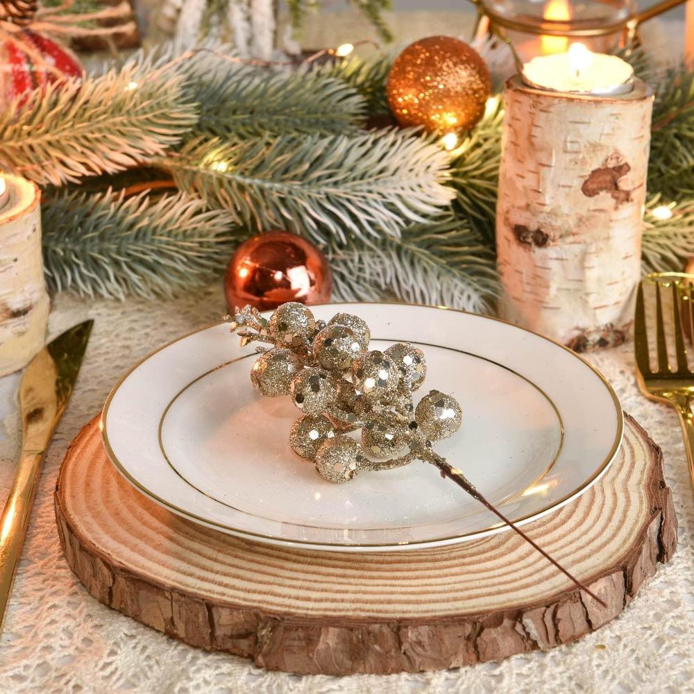 16 Pack Christmas Glitter Berries Stems, 8" Artificial Christmas Picks Snowy Berry Stems for Christmas Tree Ornaments, DIY Xmas Wreath, Crafts,Holiday