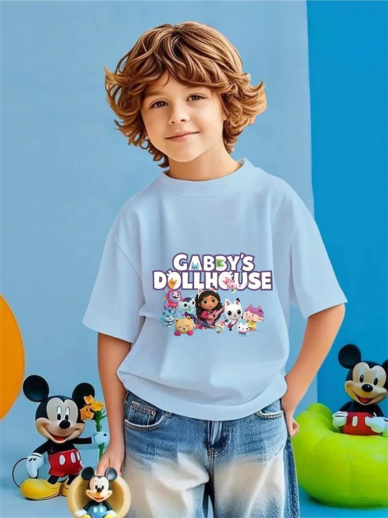 Fun Outdoor Gabbys Dollhouse 2026 Crew Neck Tshirt 314Y Boys Girls Summer Cute Kawaii Cartoon Hot Fashion Street Casual