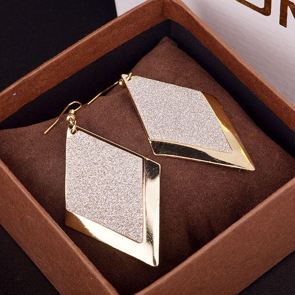 Women Simple Retro Dangle Earrings Frosted Rhombic Pendant Eardrop Jewelry Ear Decoration