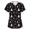 Women's Fashion Short Sleeve Christmas Print V-Neck Pocket Workwear Tops
