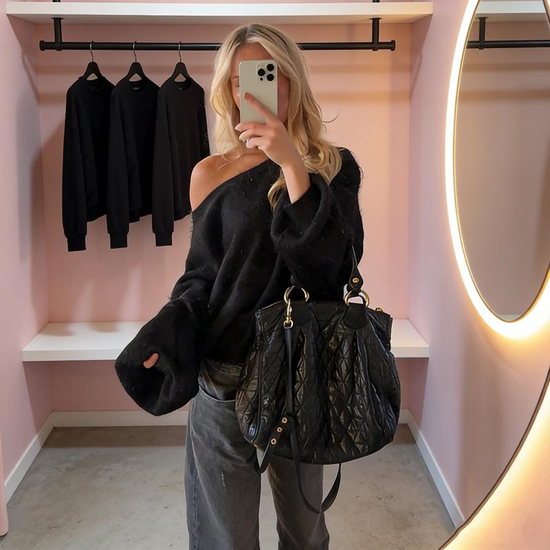 Casual Gebreide Trui Dames Pullover 2026 Lente Losse Off-shoulder Trui met Lange Mouwen Streetwear Dames Warme Street Gebreide Tops