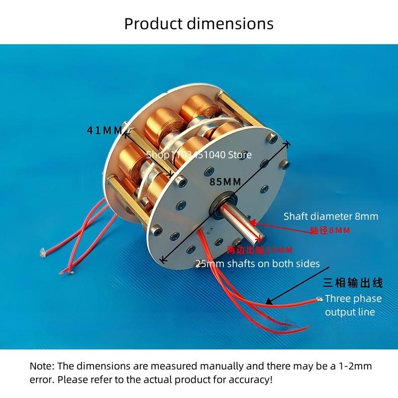 85MM * 41MM Miniature Double Layer Disc Core Generator with High Efficiency Multipole Three Phase AC Permanent Magnet Generator