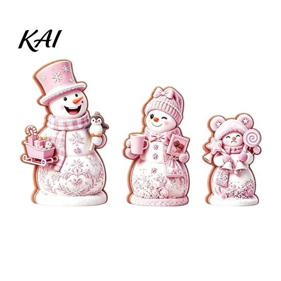 Christmas Window Display 3PCS Snowman Wooden Ornaments, Decorative Cute Festive Figures, Rustic Holiday Ornaments High-definition Printing Crafts for