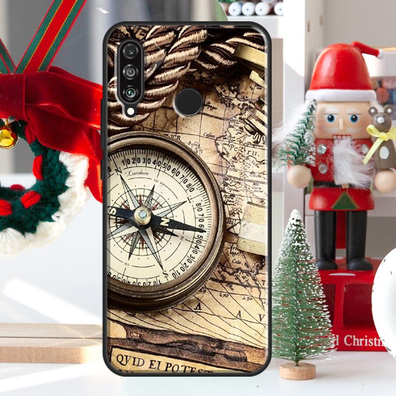 World Map Compass Nautical For Huawei Nova Y73 Y60 Y70 Y90 Y72 Y61 Y91 7i 8i 11i 12i 12s 9 10 SE P20 P30 P40 Lite Case