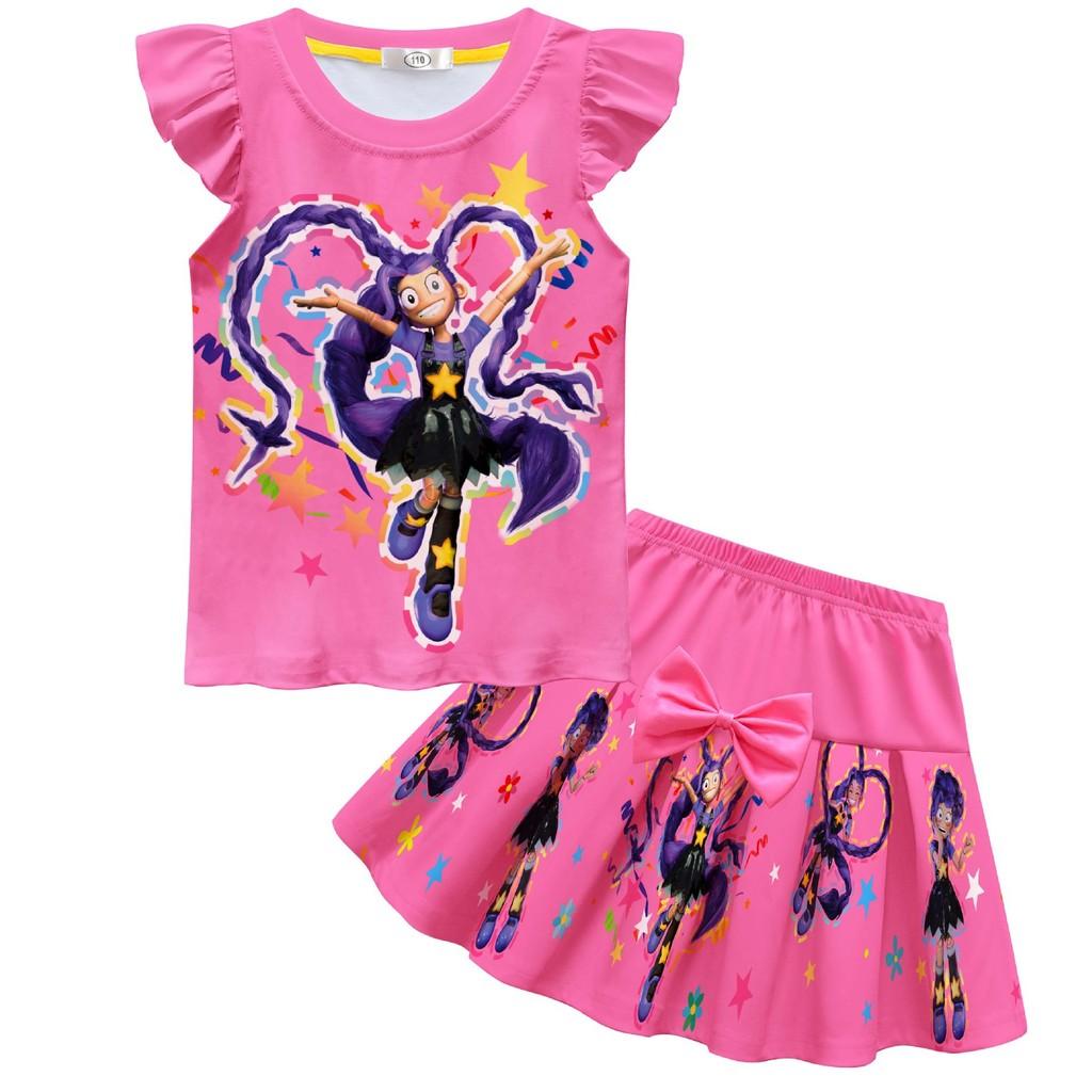86150 3pcs/sets Kids Girls Lily Lovebraids Printed Ruffle T-Shirt Pleat Skirt Set
