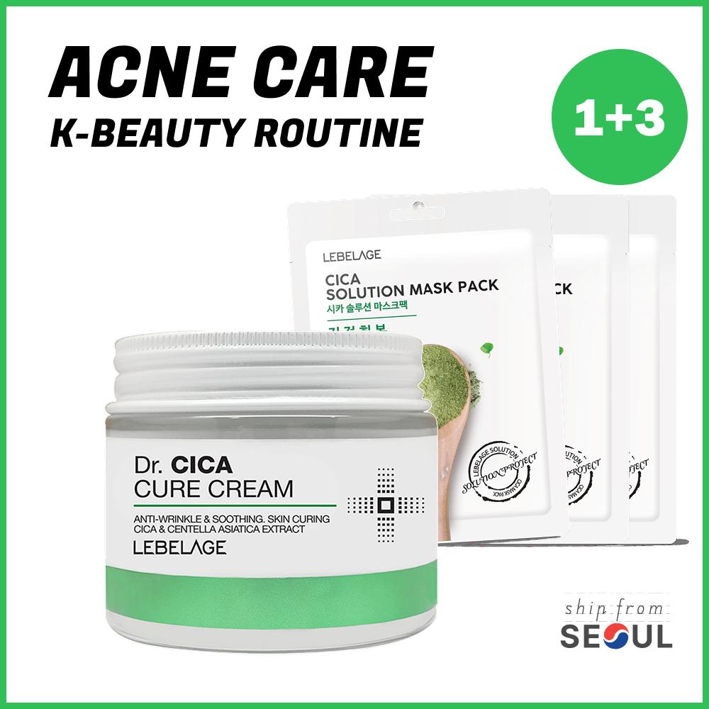 

[+3 FREE Masks] Dr. Cure K-Beauty Clinic Cream (70ml) - Snail, Cica, Collagen Daily Face Moisturizer by Lebelage [Acne Care] Cica Cream + 3 Masks