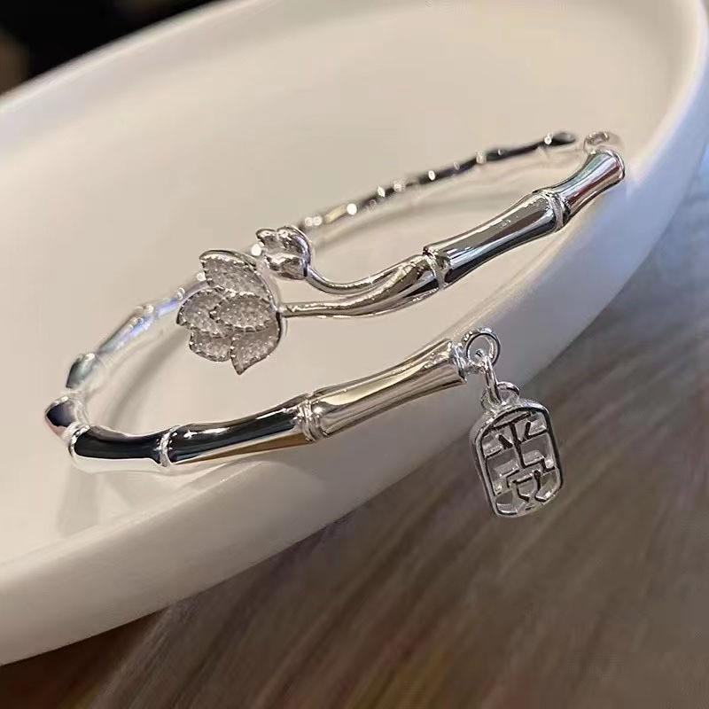 Geometric Lotus Trendy Bamboo Bracelet Chic Alloy Bangle Womens Jewelry Gift