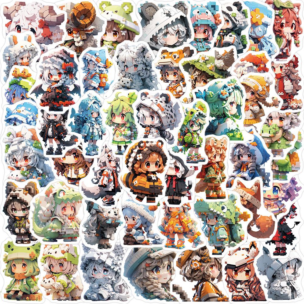 50 Pixel Style Girl Graffiti Stickers Personalized Decorative Guitar Notebook Suitcase DIY Waterproof