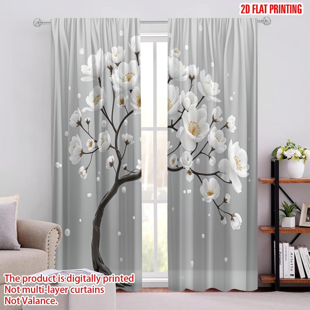

2D flat printing 2pcs Curtain White flower tree Protecting Privacy Birthday Party Use for Room, Parties Decor 52.50 × 116.00 cm 2 pcs