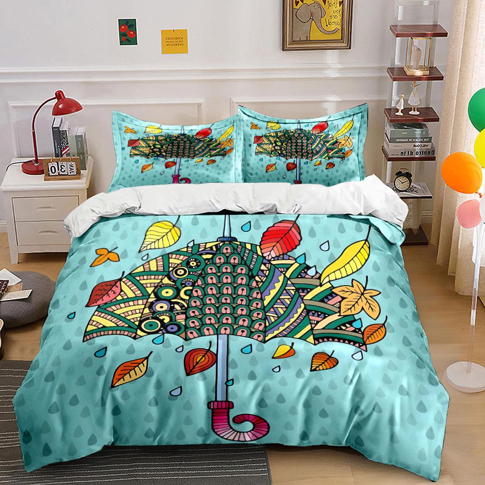 Colorful Umbrella Set Autumn Decor Soft Comfortable Duvet Cover Bedding Set Included 1*Duvet Cover & 2*Pillowcases, Gift