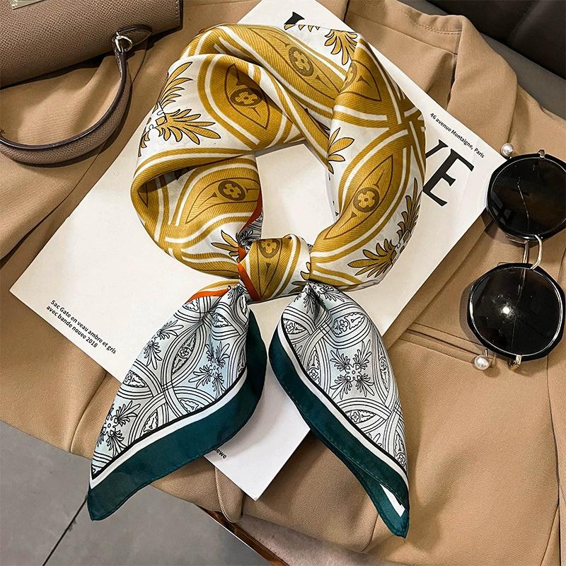 Luxury New Style Square Headscarf Women Sunscreen Beach Kerchief Popular The Four Seasons Scarves  Design 70X70CM Silk Hijab