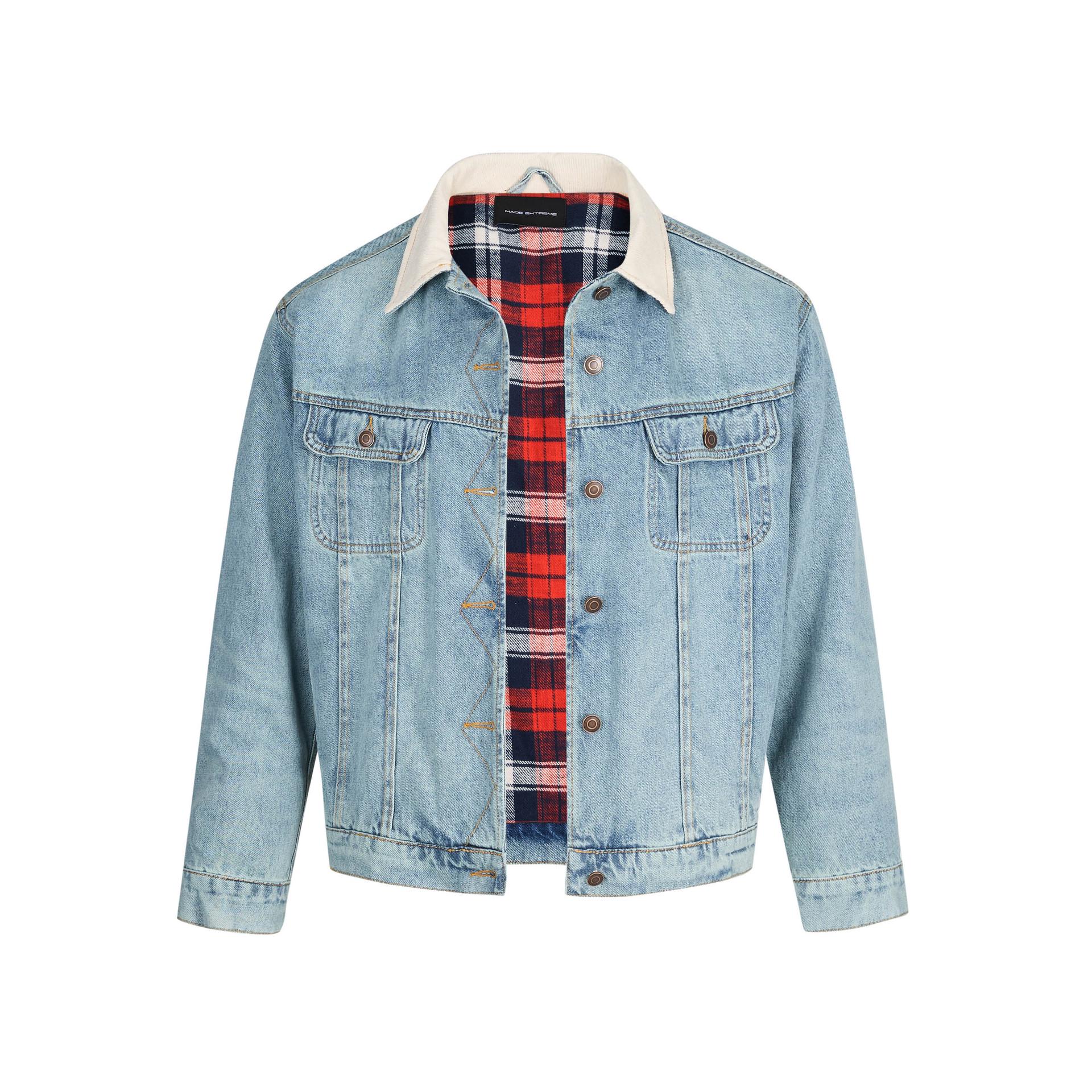 EME ROW Синяя клетчатая джинсовая куртка - Американский ретро Высококачественное осеннее пальто Extra Large