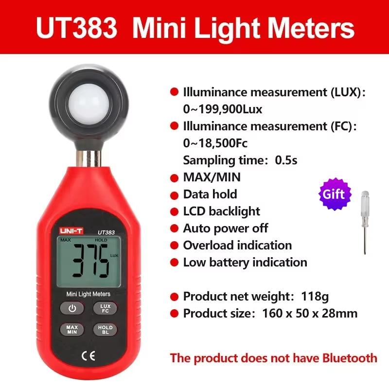

UNI-T Digital Light Meter Luxometer UT383BT UT383 0~199,900 Lux Meter Photographic Illuminance Meter FC Lightmeter Luximetro UT383