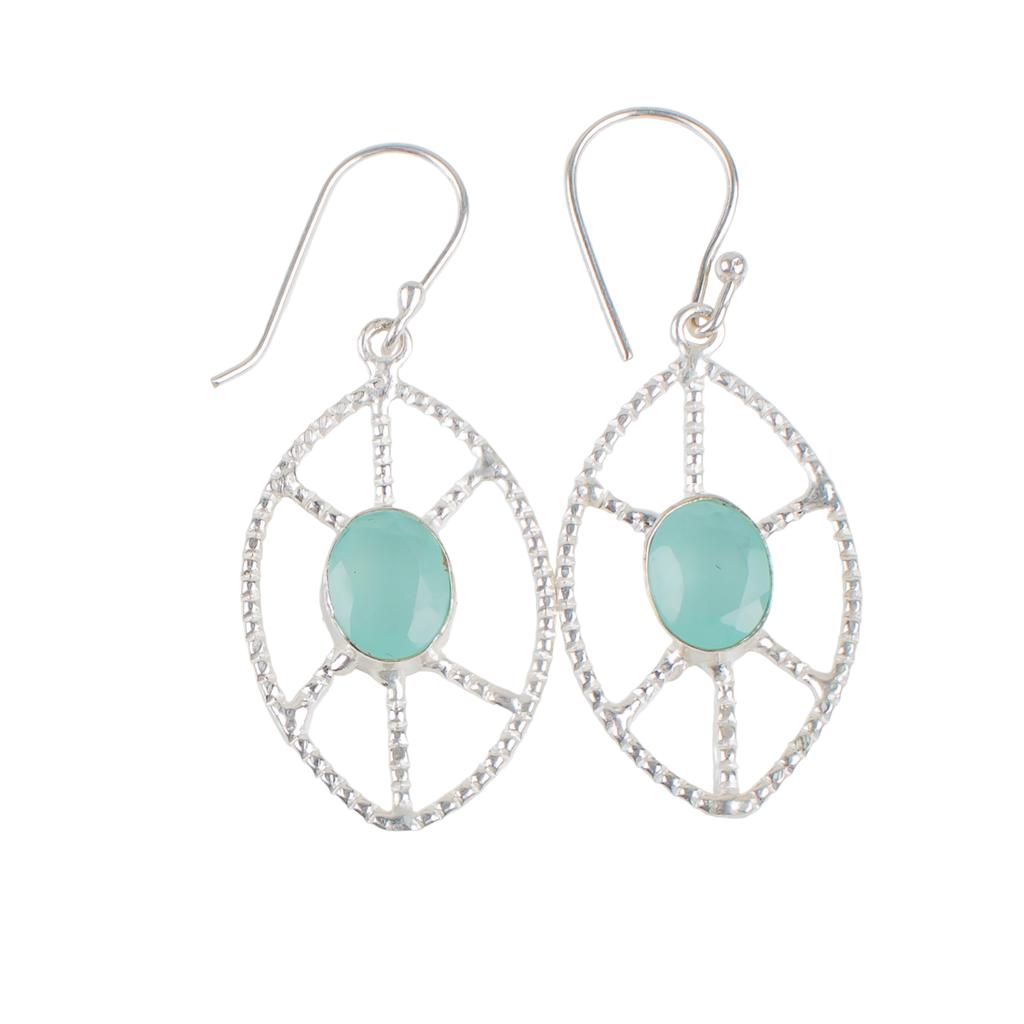 Aqua Chalcedony Gemstone 925 Sterling Silver Jewelry Handcrafted Earrings 2.00" EE-48-14