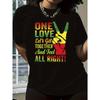 Graphic T-Shirt Featuring A One Love Peace Sign - Bright Rasta Color Design, Crew Neck, Short Sleeves