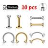 10Pcs/lot ASTM F136 Titanium 16G CZ Cartilage Helix Daith Rook Earring Eyebrow Curved Barbell Labret Lip Piercing Body Jewelry