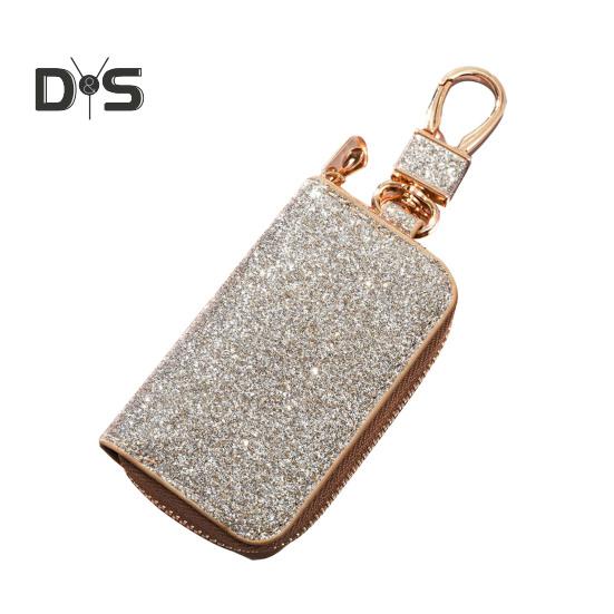 

Чехол для автомобильного ключа из искусственной кожи, мини, портативный, блестящий, для мужчин и женщин, сумка для ключей от машины, брелок с дистанционным управлением, держатель для ключей, сумка-молния, защитный чехол золотой/серебряный