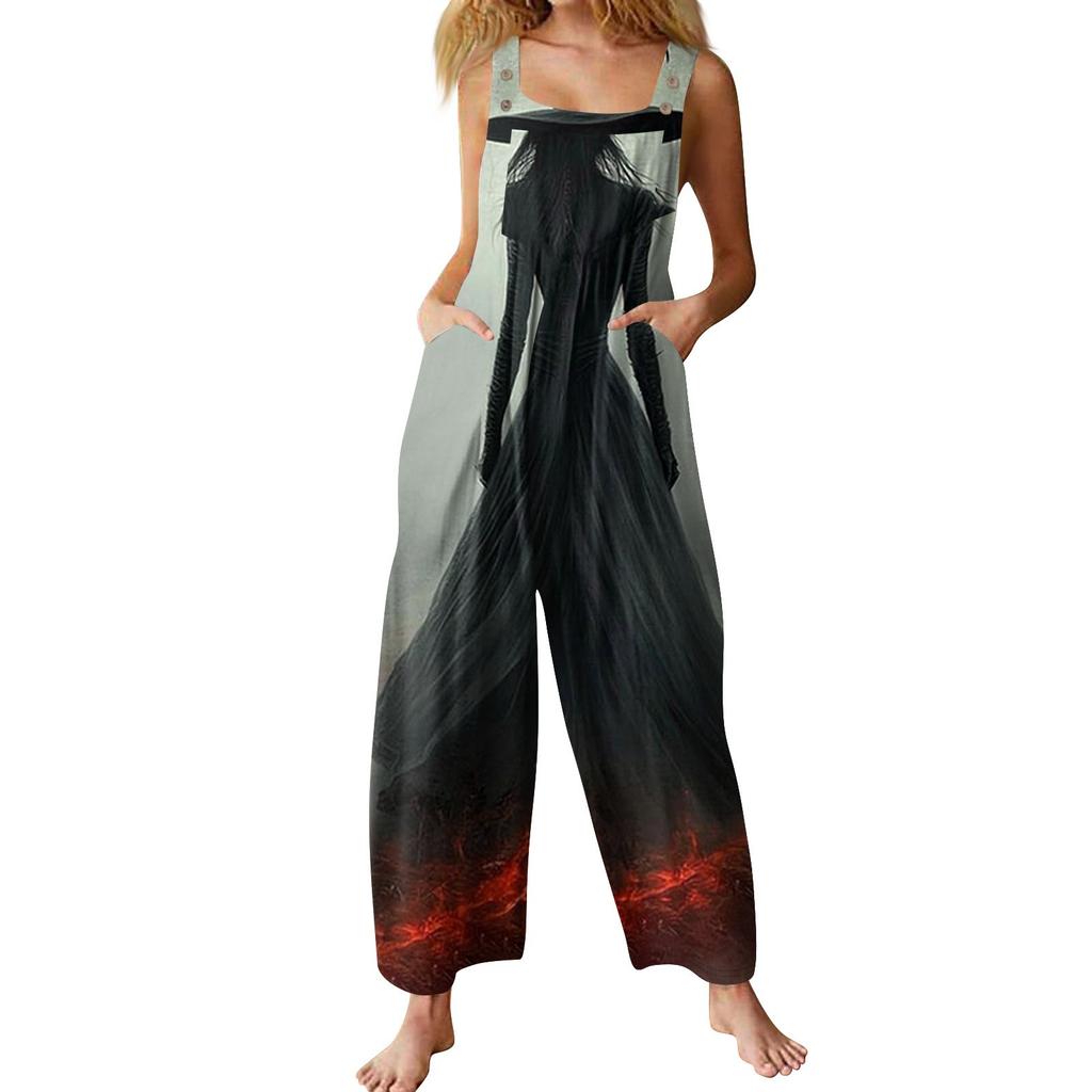 Women's Fashion St. Patrick's Day Printed Casual Loose Retro Suspender Jumpsuit