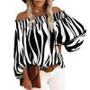 Women's Casual Striped Print Sexy One-Shoulder Long-sleeved Chiffon Shirt
