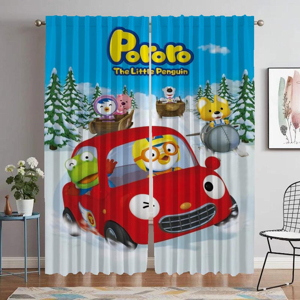 Kitchen Curtains 2 Pieces Pororo Halloween Decoration Home Interior Curtains for Living Room Curtain Tulle for Bedroom Shades