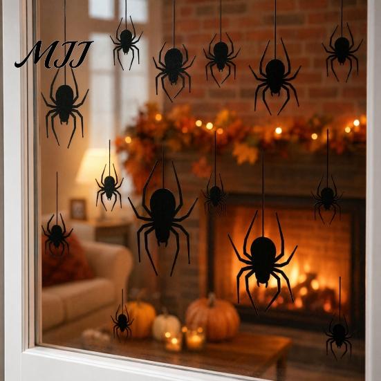 Spider Decoration Halloween Static Window Cling, Black Silhouette Glass Wall Sticker, No Residue Self-Adhesive Decal Spooky Decal, Decor