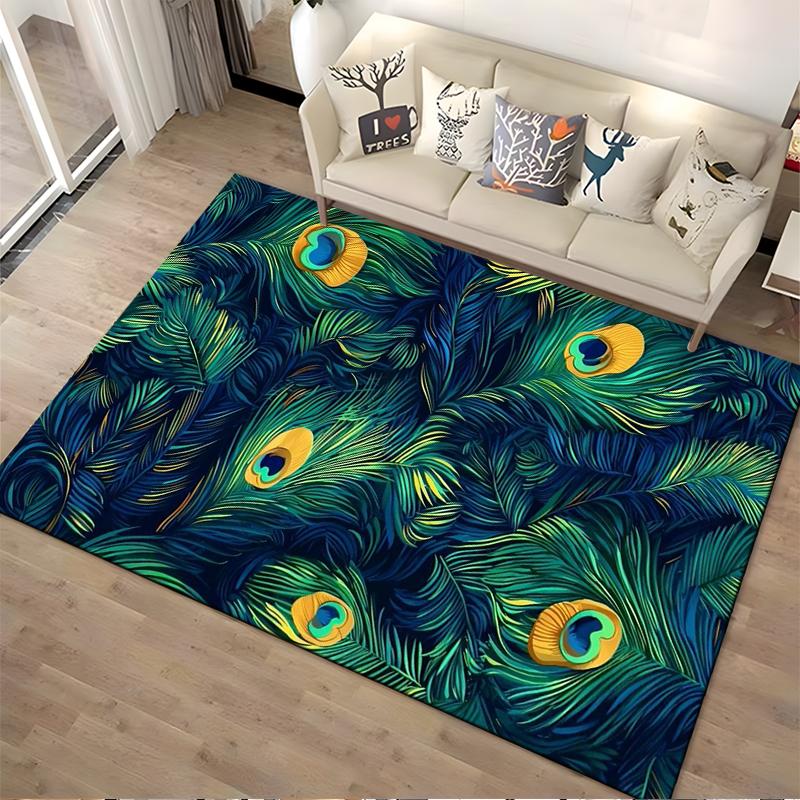 Peacock Feather Pattern Rug - Non-slip rug suitable for living room and bedroom sofas
