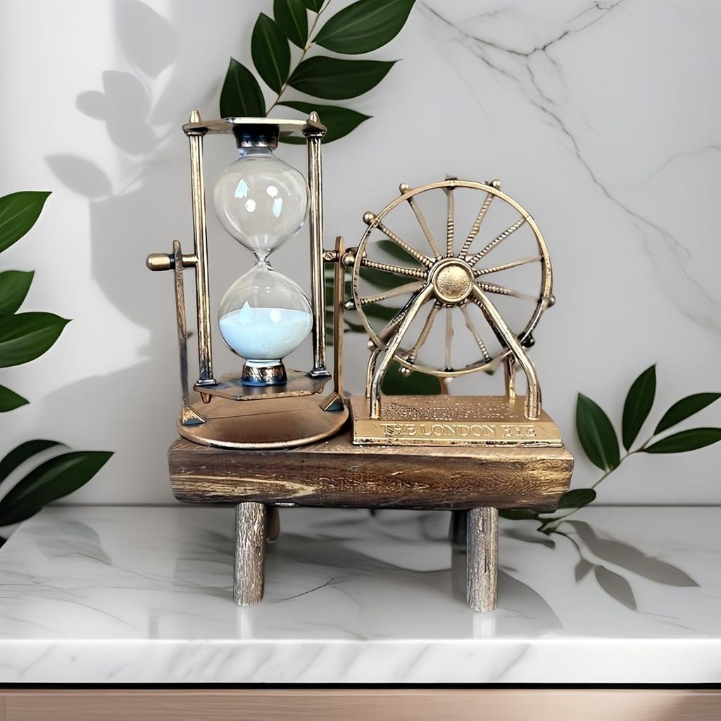 Vintage Steampunk Ferris Wheel Sand Timer - Handcrafted Wooden Desk Decor, ASMR Sensory Toy, Eco-Friendly Gift with Premium Packaging (7.8x5.7x2.5in)