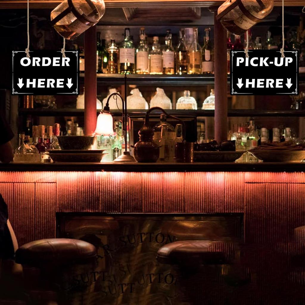 Order Here and Pick Up Here Signs,2 Pack Double-Sided Order Here Signs Pick Up Hers Sign with 4 Twines Perfect for Restaurants, Cafes, and Bars