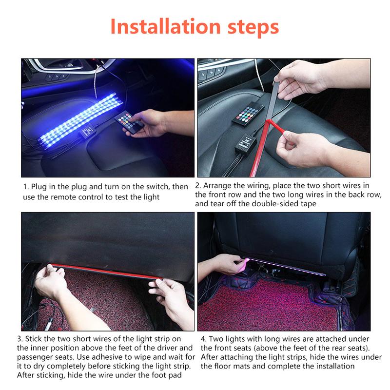 48 Led Rgb Car Foot Ambient Light With Usb Cigarette Automotive Interior Lights Strip Decoration Bar Remote/Voice Control