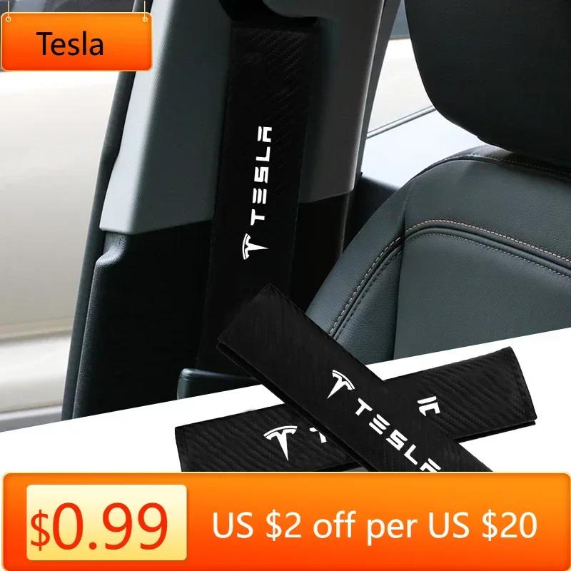 Car Sticker Tesla Car Seatbelt Shoulder Pad Cover Carbon Fiber Seat Belt Protector Cushion For Tesla Model 3 X S Y