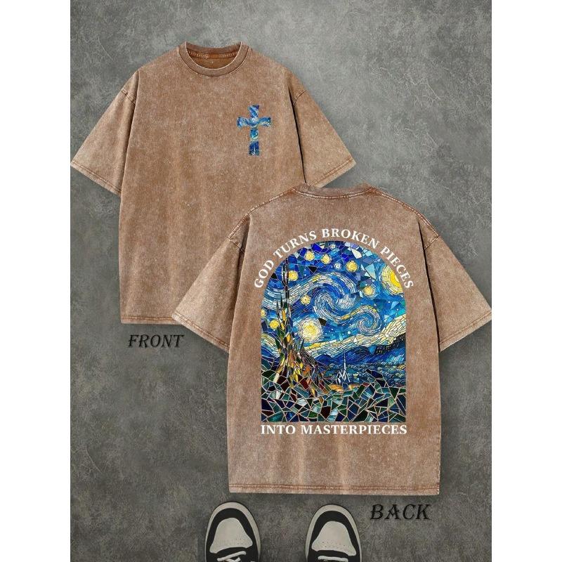

European Size Men s Christian Faith T-Shirt - God Turns Pieces into Masterpieces - Double Sided Religious Pattern T-Shirt S золотой