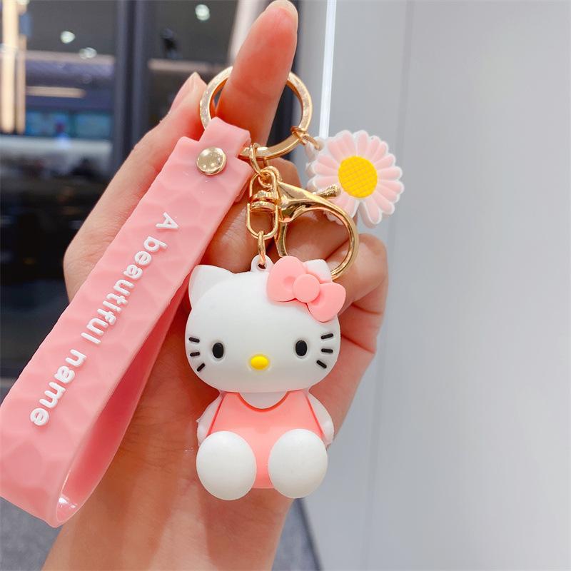 New Creative Cute Sitting KT Cat Girl Keychain Cartoon Doll Key Chain Car Schoolbag Pendant