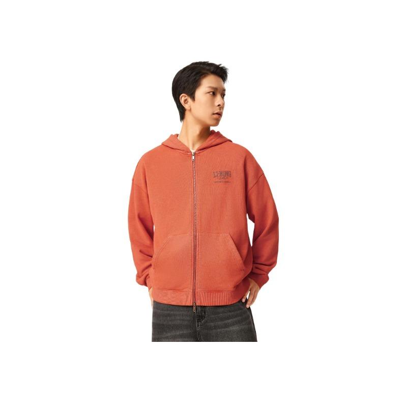 Li Ning Série Lifestyle Sportif Décontracté Confortable Simple Ample Polyvalent Sweat à capuche Unisexe Rouge Thé AWDVC13-2