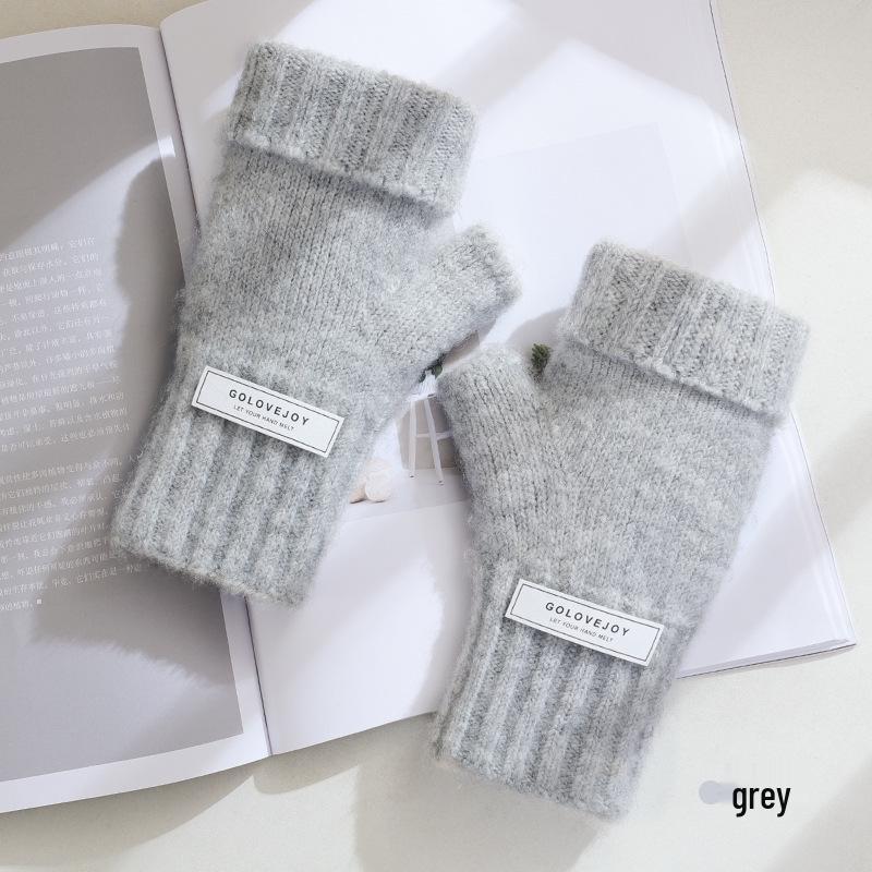 

Женские вязаные перчатки без пальцев с сенсорным экраном - Теплые, на бархатной подкладке, в стиле «маленькая ароматная» для осени и зимы One Size