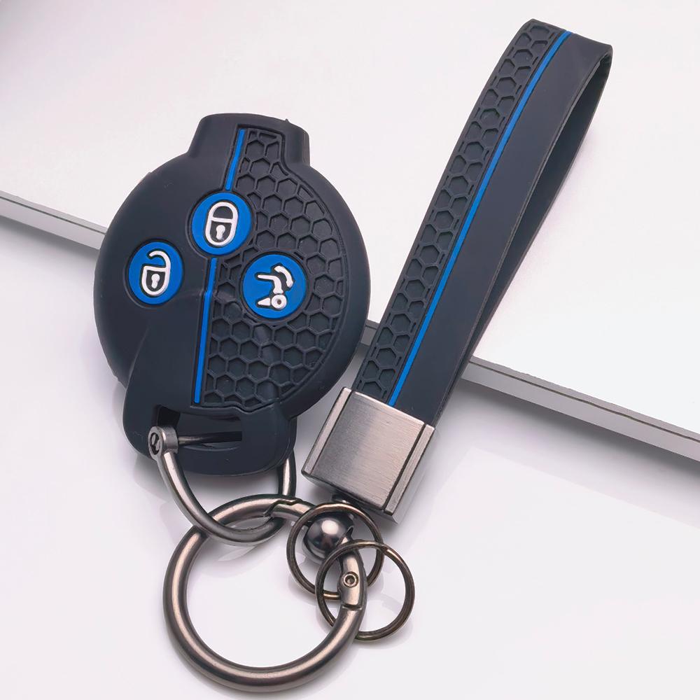Silicone Remote Key Cover for Smart Fortwo Forfour Roadster City Coupe City Cabrio with Keychain Honeycomb Texture Shockproof Key Shell Accessory