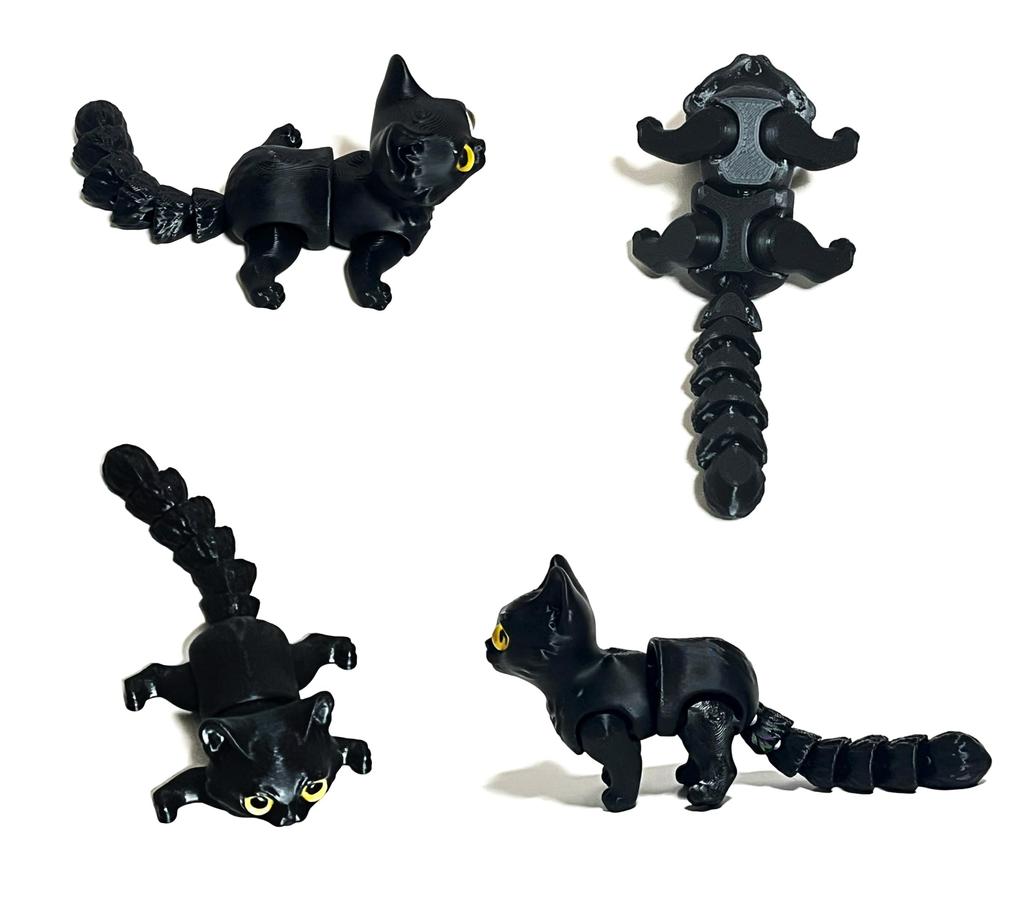 Black Cat Figurine, Articulated, Miniature Size, 12cm Total Length, Desktop Display Animal Toy [Used]