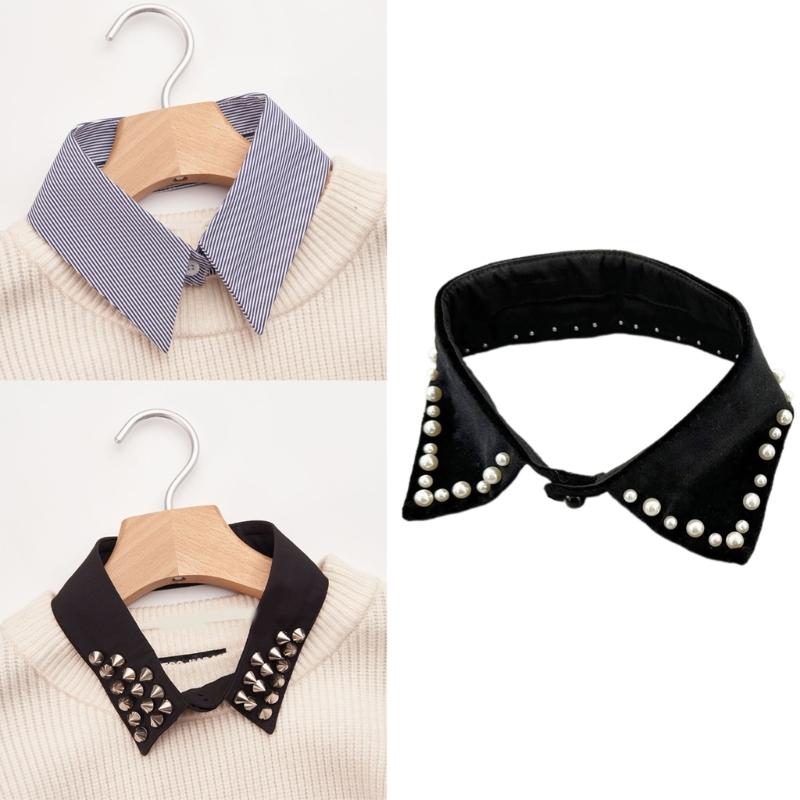 Metal Studded False Collar for Women Girl Detachable Collar Lapel Blouse Top Clothing Accessory Casual Decorative Collar