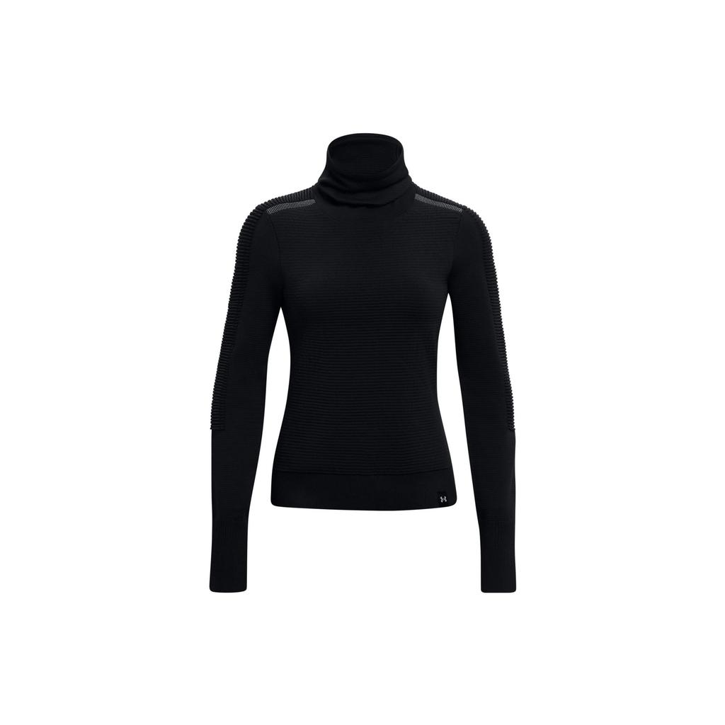 Under Armour Solid Color Logo Print High Neck Slim Fit Vintage Long Sleeve T-Shirt Women Tops Black 1371576-001