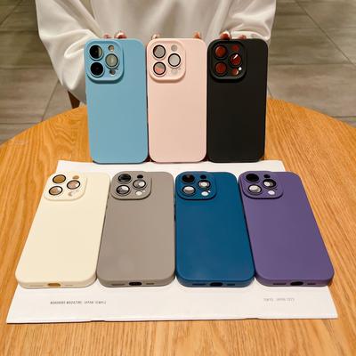 Suitable for Iphone16 Candy Silicone Case, Apple 15promax with Lens Film 13 Simple Solid Color 14 Phone Case