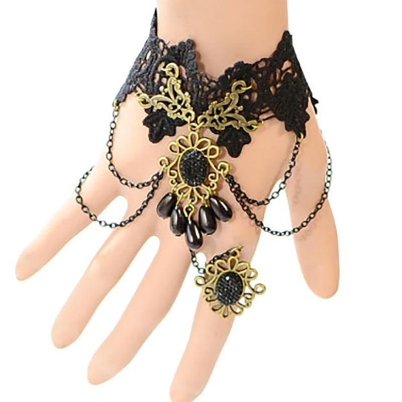 Vintage-Mode Gothic Armband handgemachte Spitze große Handgelenk Wrap Finger Armbänder & Armreifen für