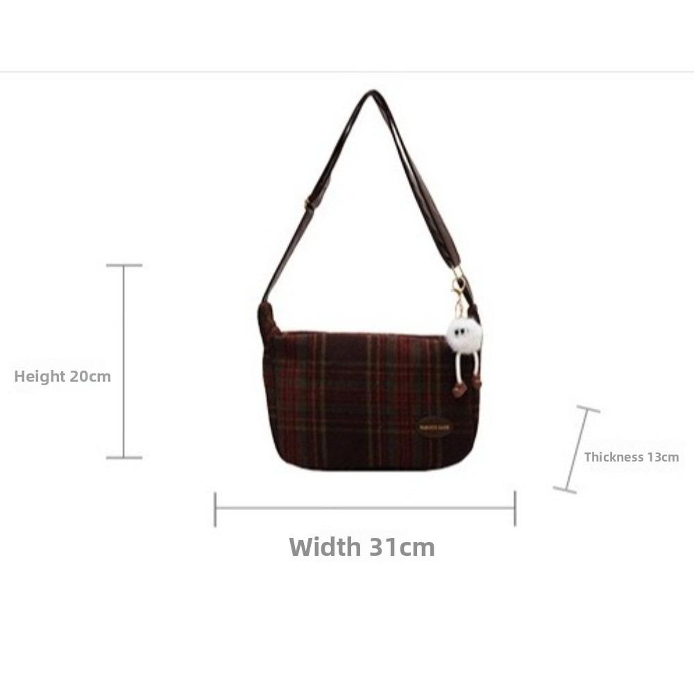 Modna Torba Crossbody z Polarowego Materiału Wzór w Kratkę Zamek Błyskawiczny Torba Podręczna Duża Pojemność Koreański Styl Torby na Ramię Codzienne Użycie