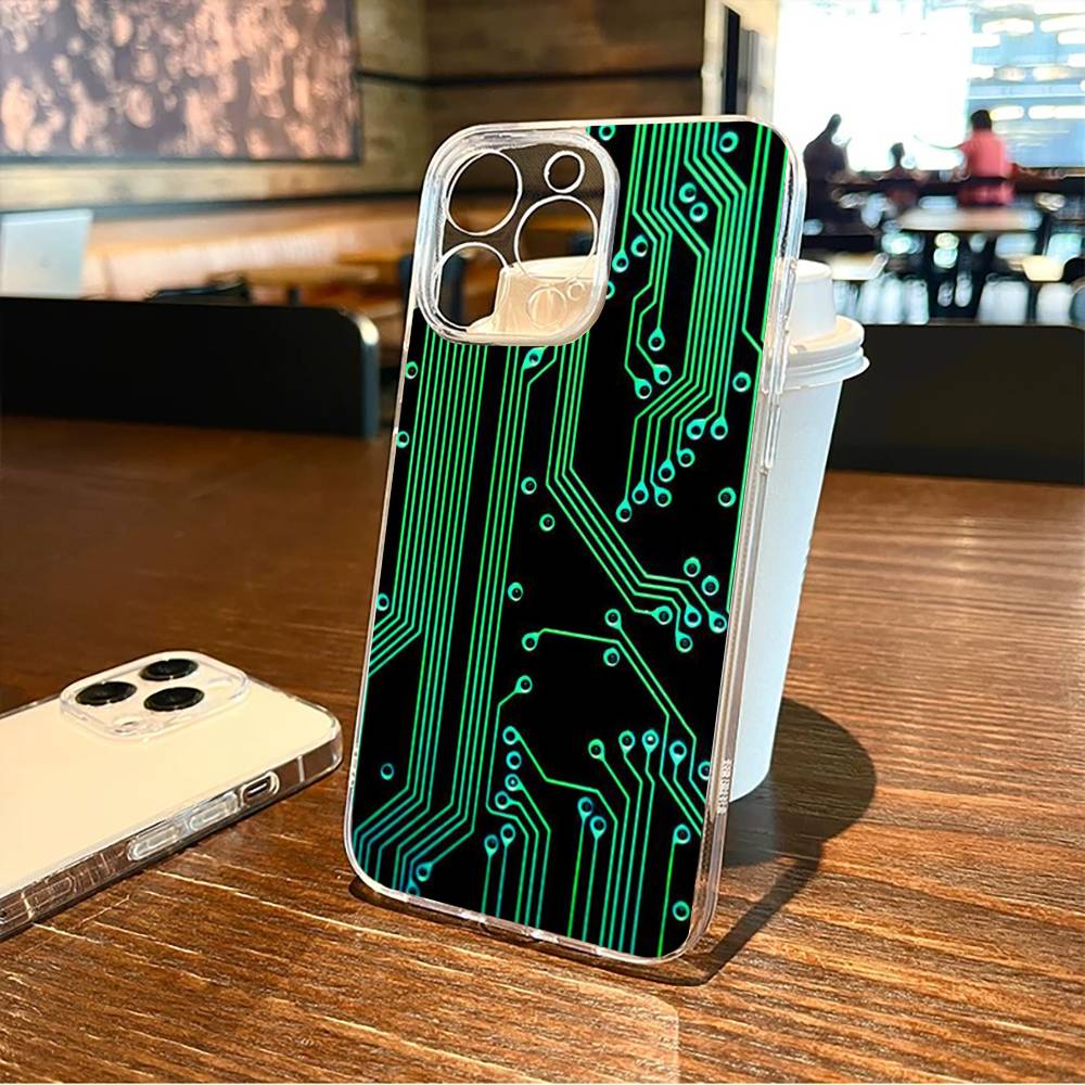 Circuit board print Phone Case For iPhone17,16,15,14,13,12,11 Plus,Pro Max Soft Transparent Cover
