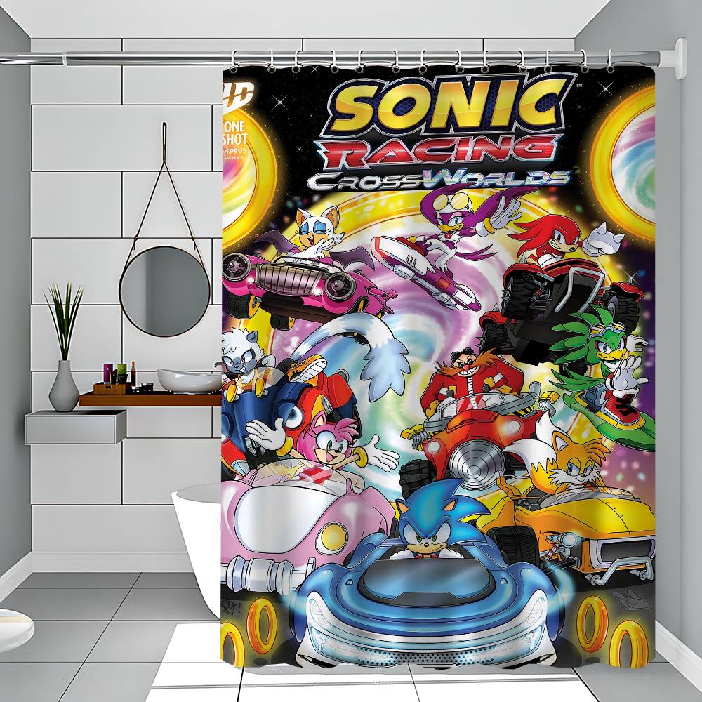 S-Sonic Racing Crossworlds Game Shower Curtain Bath Curtain Print Fabric Waterproof Bathroom Curtains Hooks Bath Screen