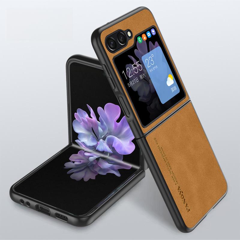 Suitable for Samsung Z Flip6 Sheepskin Foldable Phone Case Fold4 Leather-texted Flip3 Protective Case W20