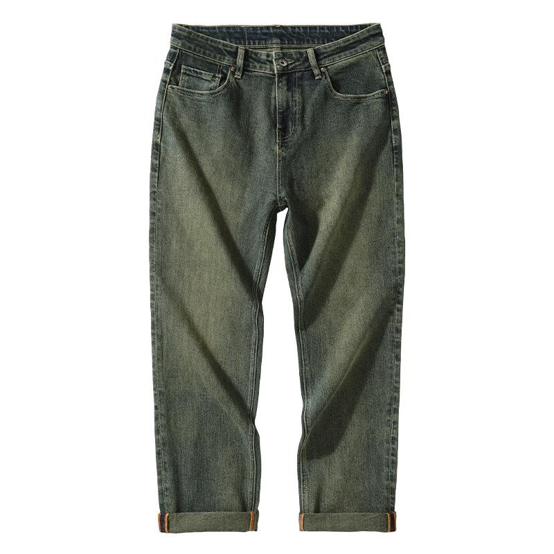 New Spring and Summer Loose Straight American Retro High Street Stretch Denim Trousers for Men
