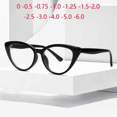 Blue Light Blocking Cat Eye Nearsighted Glasses For Women TR90 Anti Reflection Prescripiton Eyeglasses 0 -0.5 -0.75 To -6.0