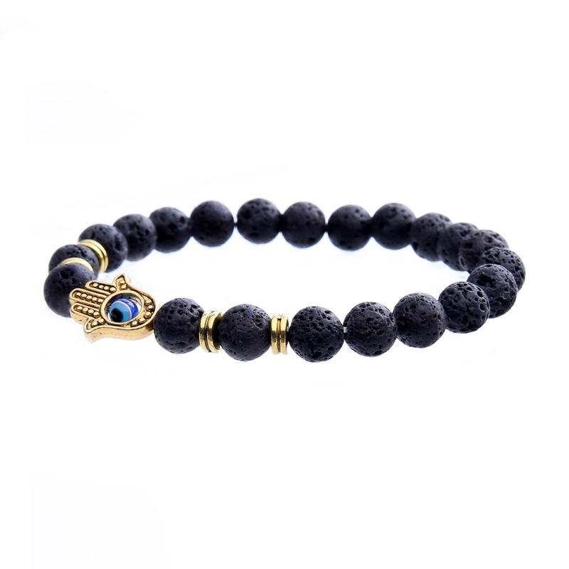 Black Matte Bead Lava Stone Beaded Bracelet Women Fatima Hamsa Hand Bracelet Men Jewelry