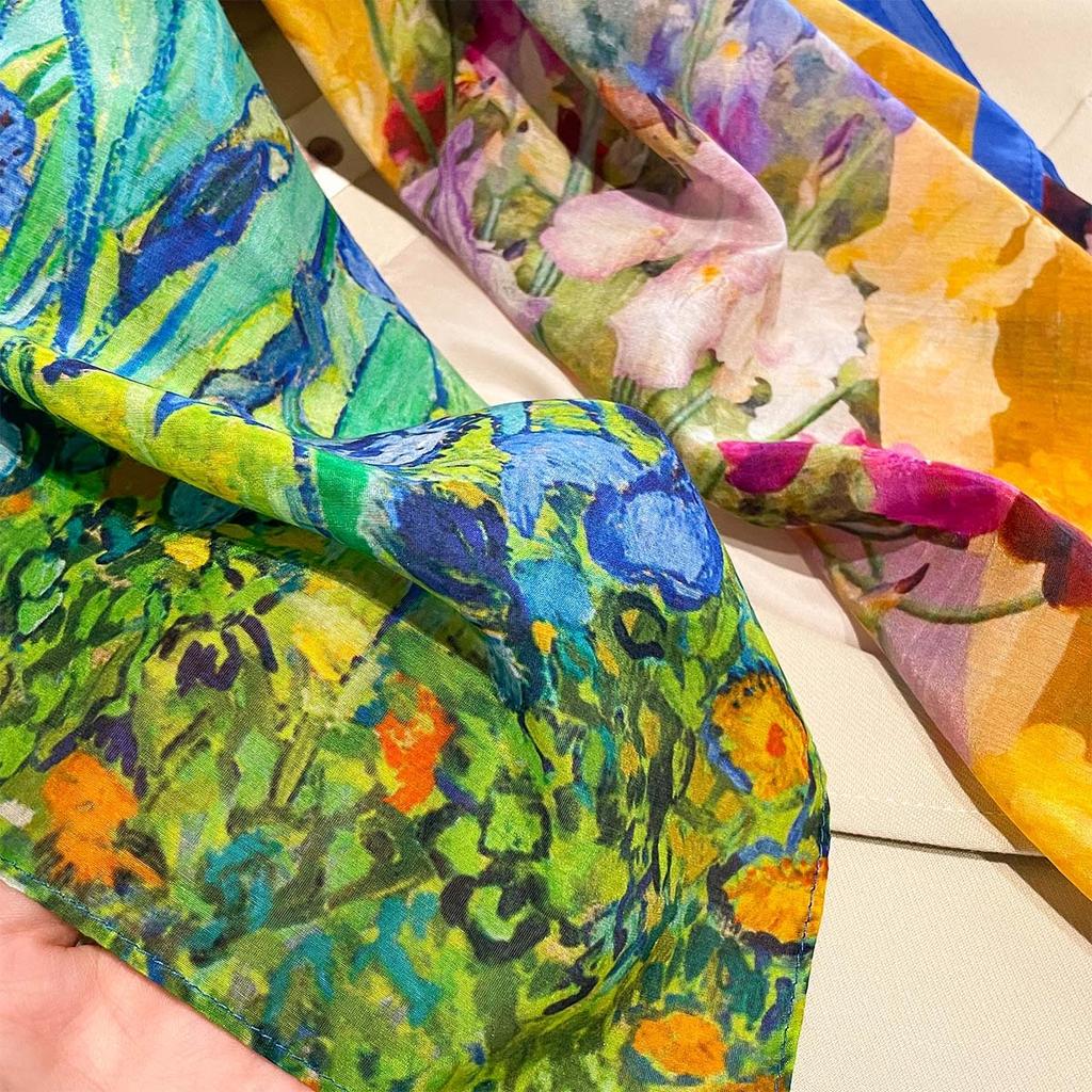 Summer hot-selling fashion versatile thin age-reducing printed small square scarf silk silk cotton neck scarf sun protection small shawl