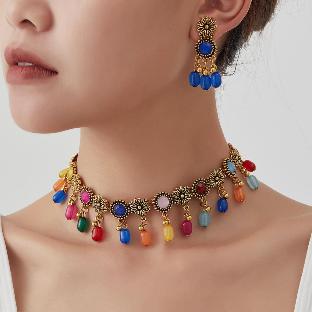 Europäisches Böhmisches Strass-Wassertropfen-Quasten-Schmuckset